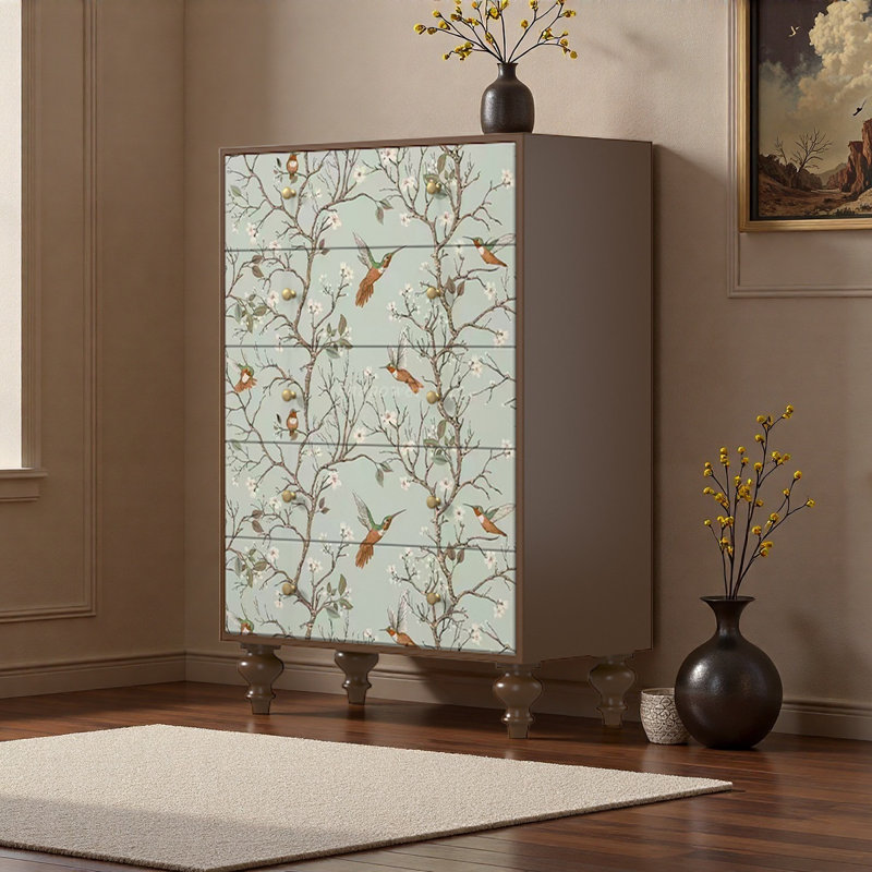 Commode 5 tiroirs French Floral, Noyer