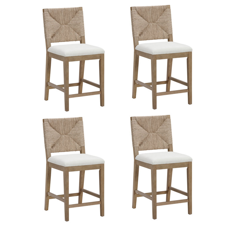 Beacon Bohemian Seagrass and Boucle Counter Height Bar Stools, Set of 4