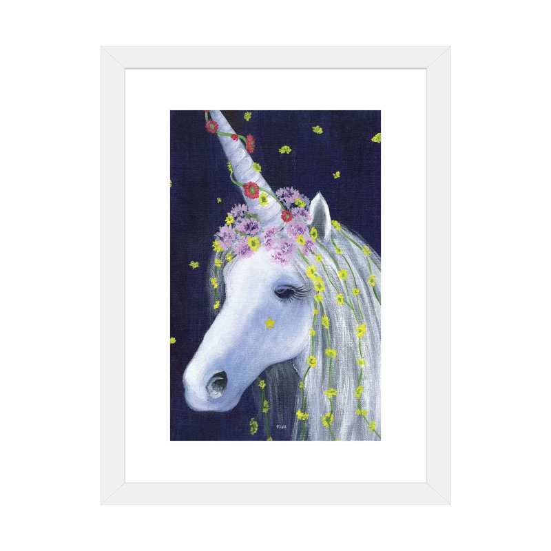 «Unicorn IV» par Tava - impression d'art graphique, H 32 po x l 24 po x P 1 po, Papier encadré blanc, Blanc