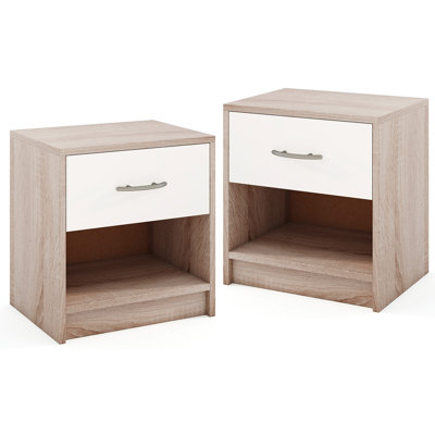 2 PCS Nightstand w/ Drawer Side Table w/ Slide-out Drawer Open Storage Shelf