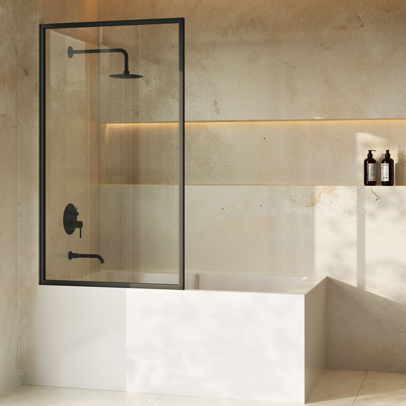 Pierre 34 X 58 Framed Fixed 3/8 In. (10Mm) Clear Tempered Glass Tub Door With Frame, Matte Black