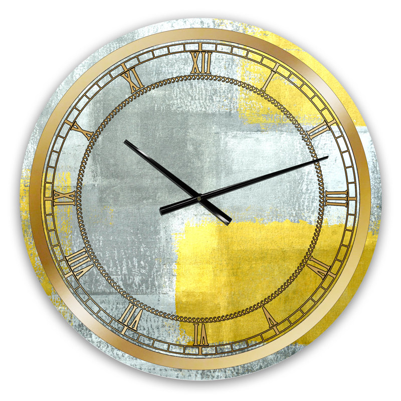 Gris et jaune bleu abstrait X - horloge murale moderne, Moyen