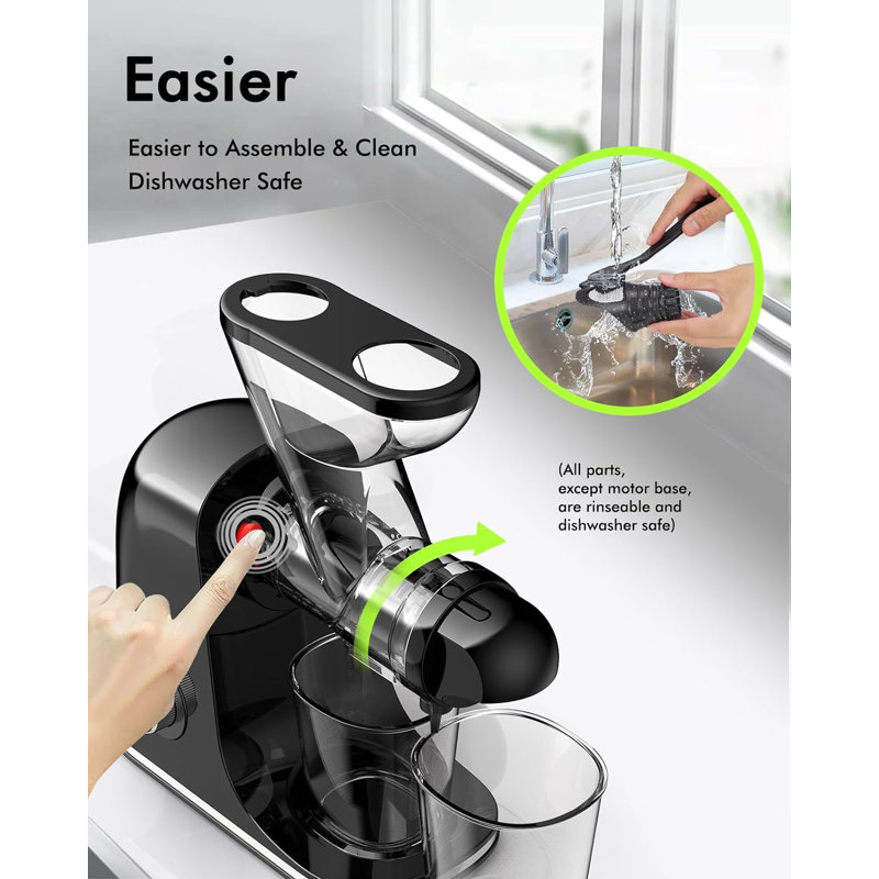 Extracteur de jus efficace par SIFÈNE, 2 vitesses, acier inoxydable, mastication lente, pressage à froid, Transparent/noir