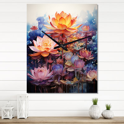 Orange orange, art bouddhiste lotus mandala - bouddhisme très grandes horloges murales