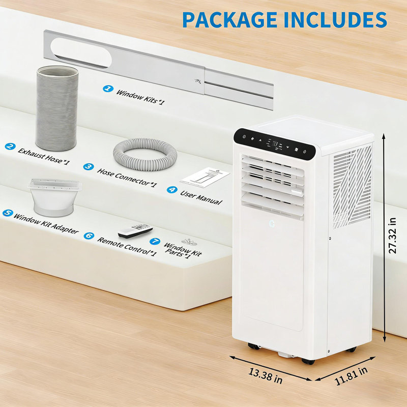 Climatiseur portatif 8 000 BTU avec télécommande, ultra-silencieux, qui refroidit jusqu'à 350 pieds carrés Pi. Installation facile