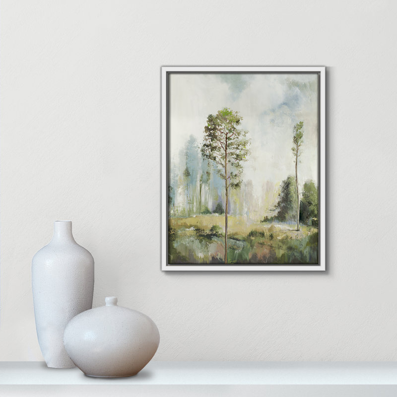 Teton Tall Green Trees I by Teton Pearce - Floater Frame Print on Canvas, 15.5" H x 12.5" W, Espresso