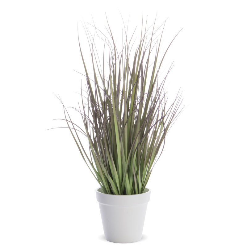 44cm Faux Evergreen Grass in Pot, White/Green/Pink