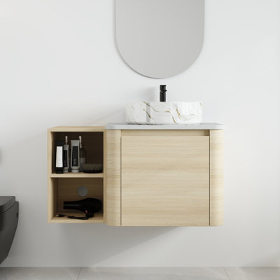 Greythor 36'' Wall-Mounted Single Bathroom Vanity With Ceramic Sink & Storage Shelves,36'' Single Bathroom Vanity Set With Engineered Stone Top