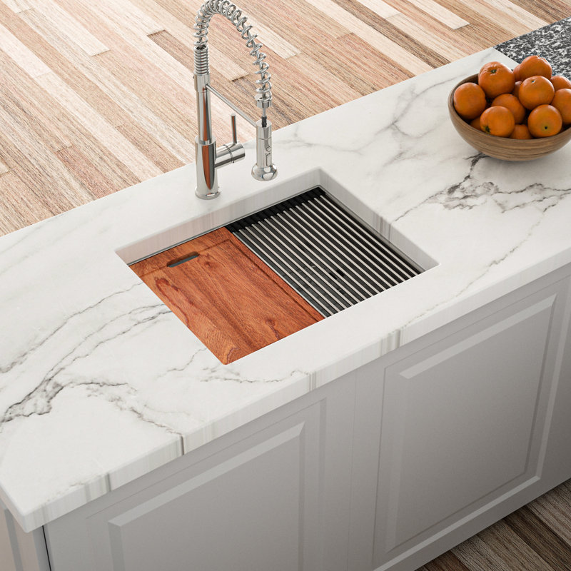 Évier de cuisine en acier inoxydable 304 - 23 x 19 x 10, revêtement de condensation et coussin de calibre 16 23 po x 19 po x 10 po, plus d'espace de travail avec des coins arrondis