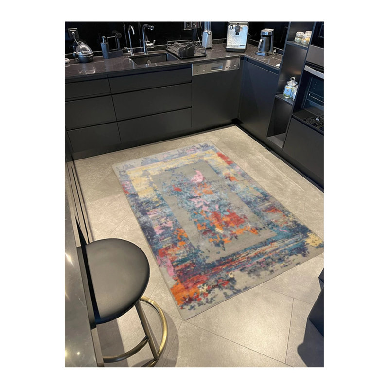 Tapis tissé géométrique à motif abstrait rétro, Rectangle 2 pi 4 po x 4 pi