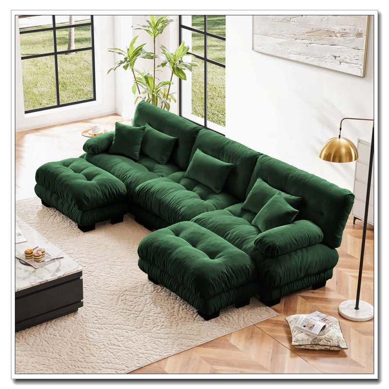 Canapé Cloud, canapé en chenille, Vert + 3 sièges + 2 chaises