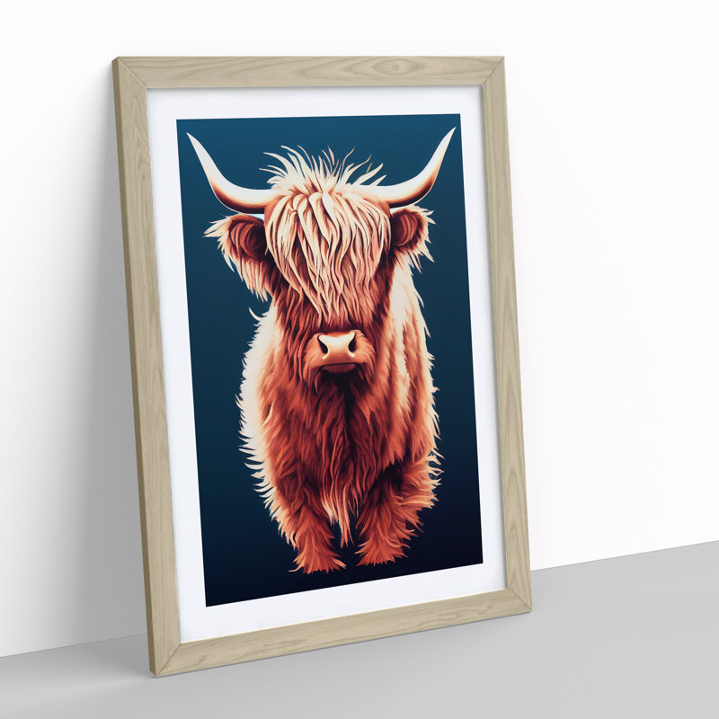 XV1022-4351X Superb Highland Cow - Single Picture Frame Painting, 64cm H x 46cm W x 2cm D, Oak