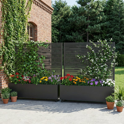 Treytin Metal Planter Box with Trellis and Wheels