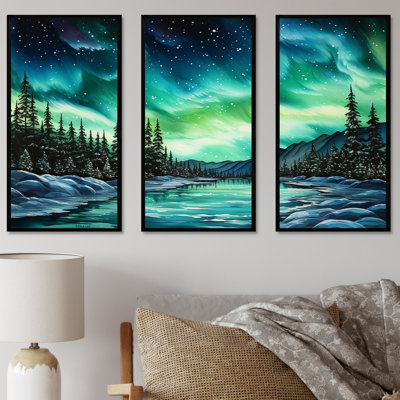 «Green Northern Lights Winter Charm» - ensemble de décorations murales Northern Lights