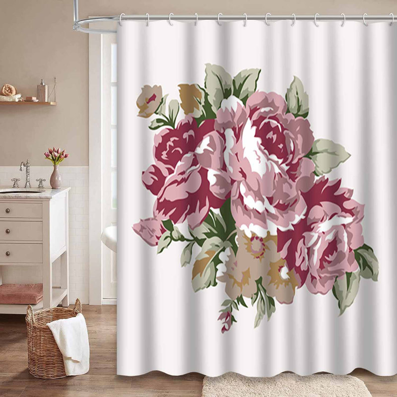 Rideau de douche imperméable à motif floral rétro avec 12 crochets, L 72 po x l 78 po