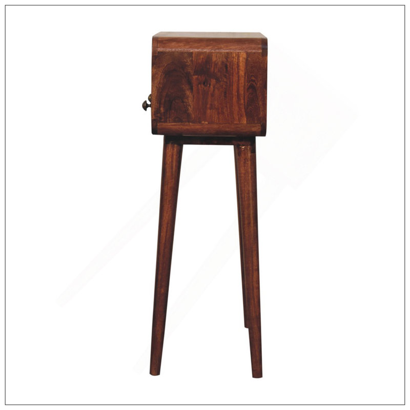 Mini console incurvée en bois massif caramel miel, 2 tiroirs, fente ouverte, pieds nordiques, brun, Bois