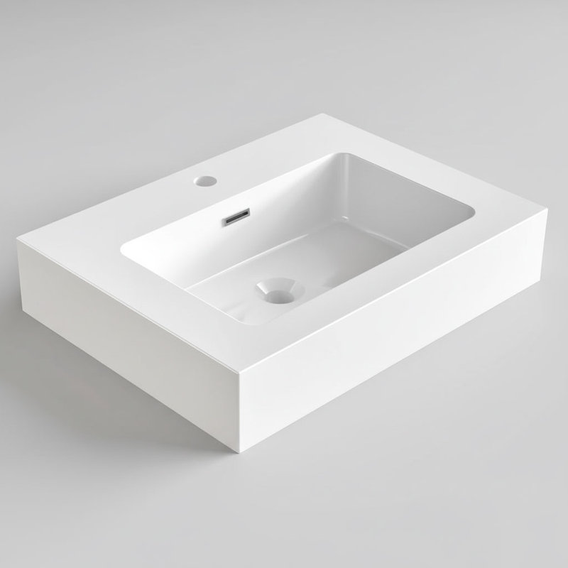 Évier à fixation murale l 24 po x P 18 po avec trop-plein et trou de robinet simple, Blanc lustré