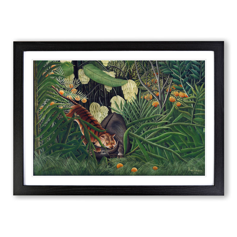 Combat of a Tiger and Buffalo Vol.2 by Henri Rousseau - Picture Frame Graphic Art, 27cm H x 36cm W x 2cm D, Black Framed