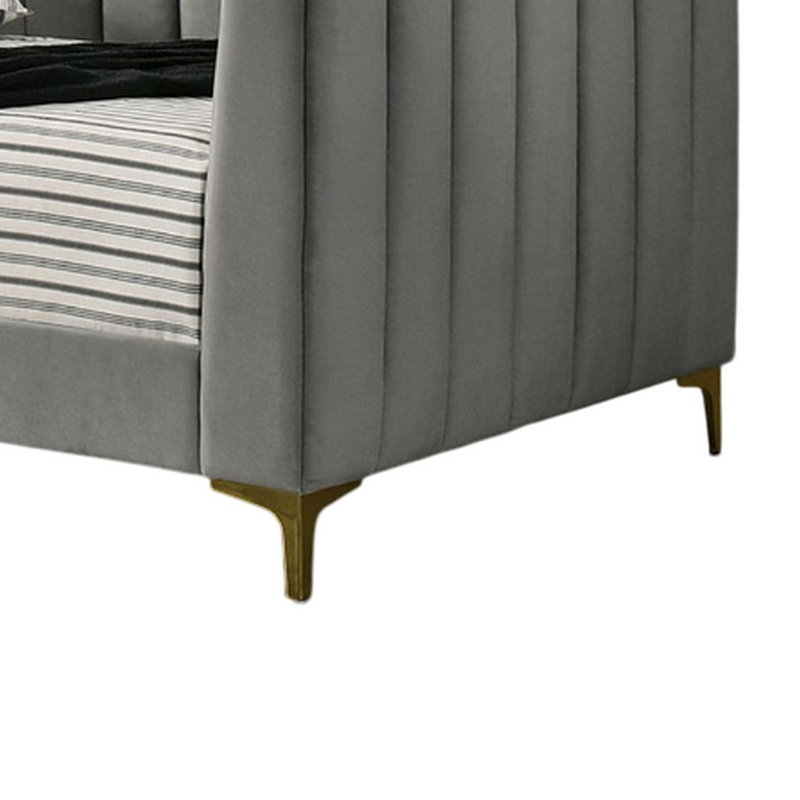 Iina Twin Daybed With Tuxedo Details, Gray Channel Tufted Flannelette