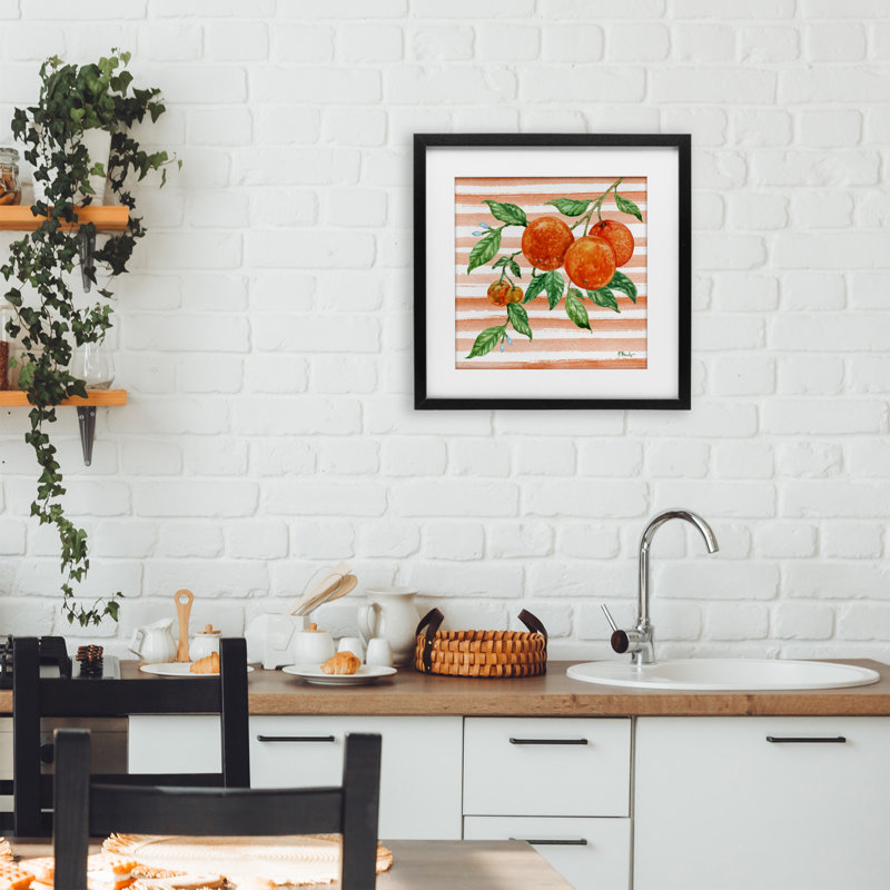 Impression de vigne orange vif vif encadrée sous verre, design par Paul Brent, H 13 po x l 13 po, Cadre noir minuit