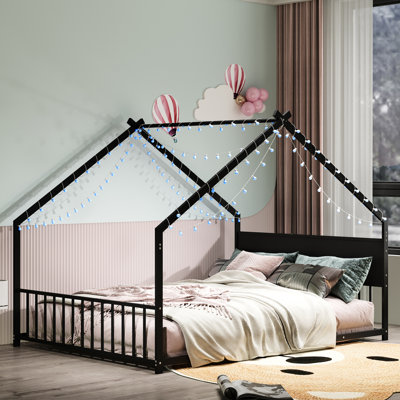 Lit simple noir avec lumières colorées et fabrication stable - pas besoin de sommier tapissier