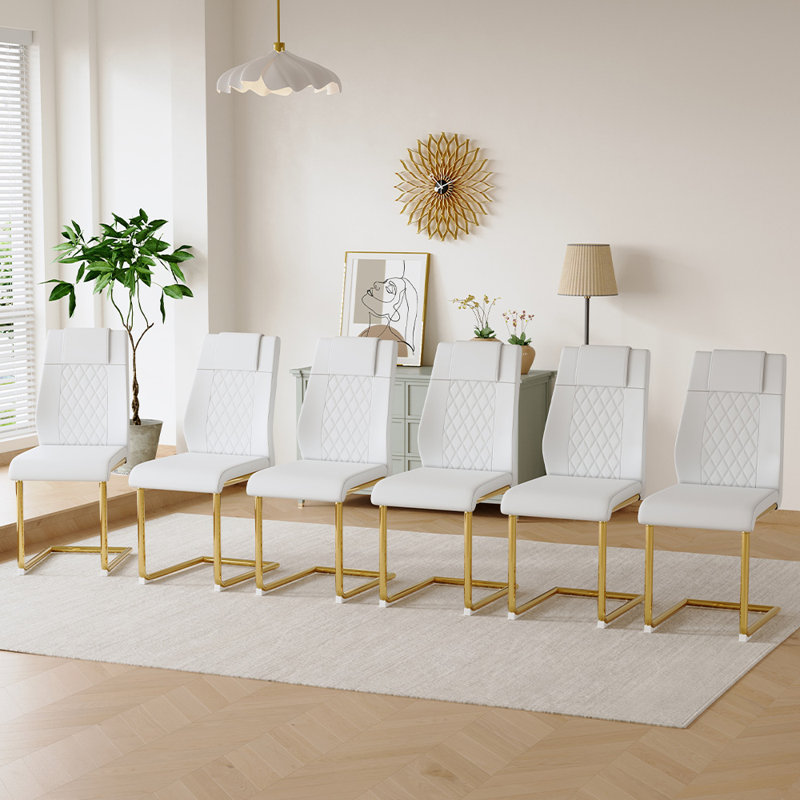 Chaises de salle à manger modernes, 6, Blanc, Doré