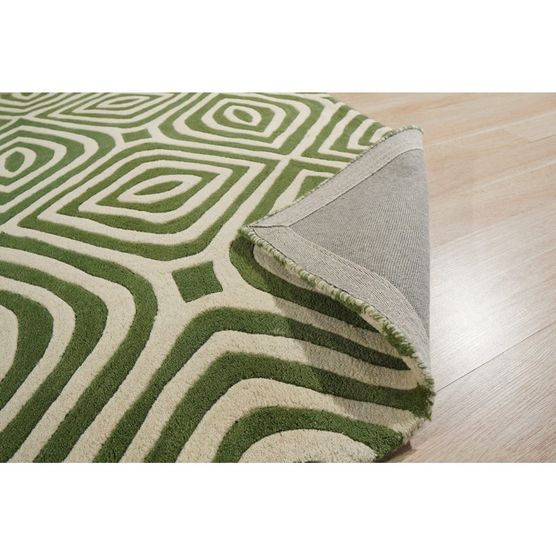 Roethke Green Hand Tufted Wool Modern Contemporary Area Rug, Rectangle 8' x 10'