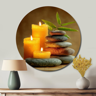 Relaxation Candles And Bamboo - Floral Metal Wall Decor Round