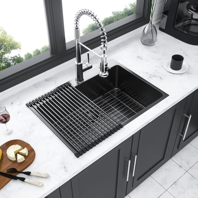 33x22 Inch Kitchen Sink In Gunmetal Black - 16 Gauge Stainless Steel With Surface Treatment Enhanced Resistance To Chemicals