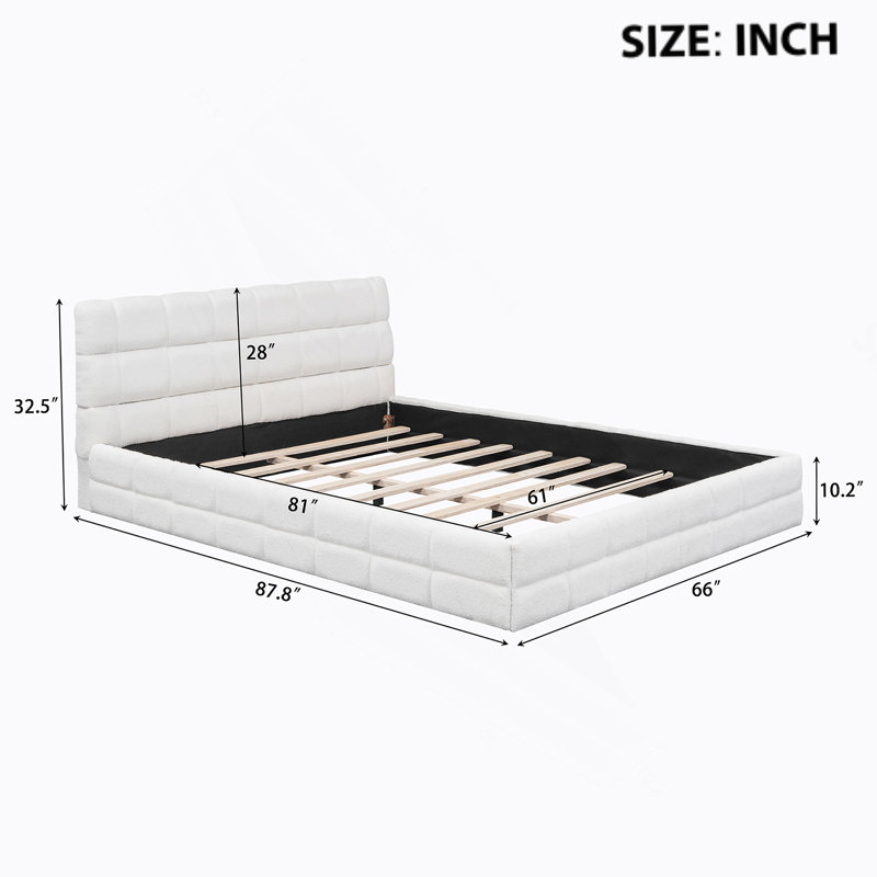 Grand lit plateforme tapissier, Blanc