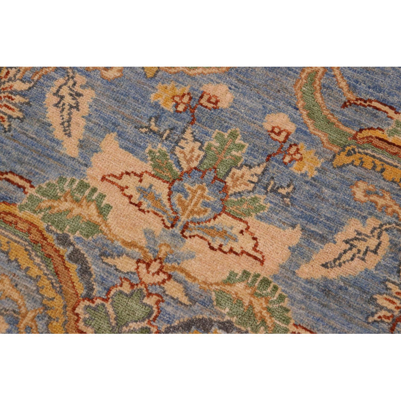 Tapis beige / vert / bleu en laine noué à la main 8 pi 9 po x 11 pi 9 po Baccio