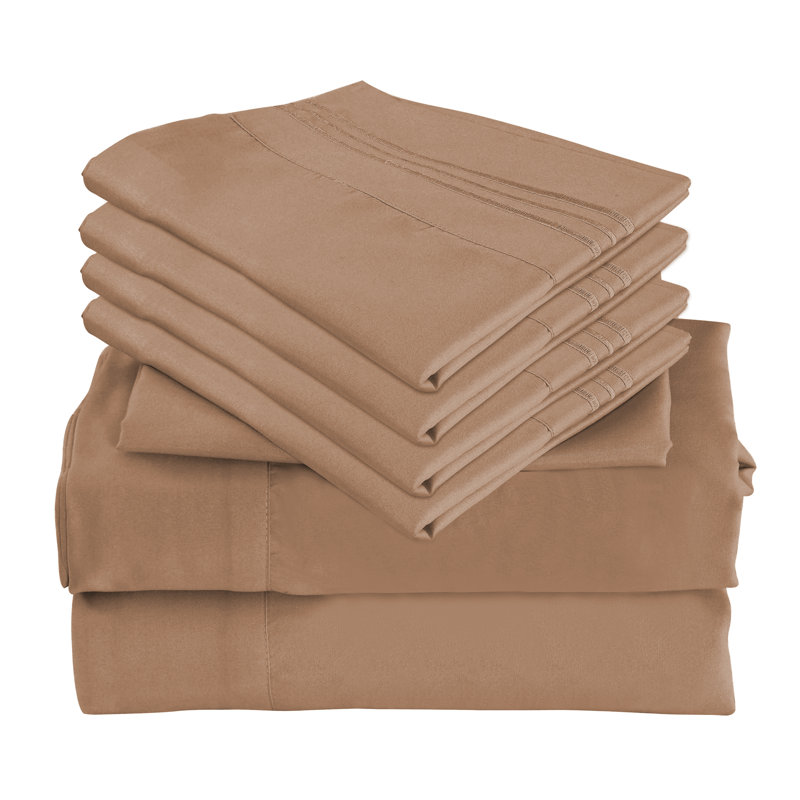 Premium Rayon From Bamboo 6 Pc Sheet Set With Deep Pockets, Cooling, Brown, Split King Sheet Set with 4 Pillowcases