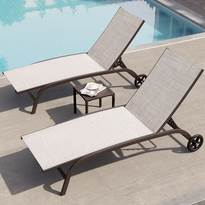 Ensemble de chaises longues inclinables 66,93 po Maeley, Beige