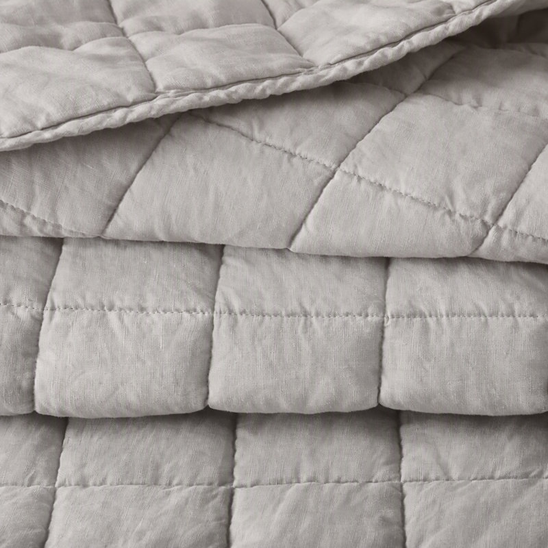 3-Piece Queen Linen Garment Washed Quilt Set,Gray, Gray