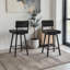 Ensemble de 2 tabourets de bar pivotants revêtus de tissu noir Carter