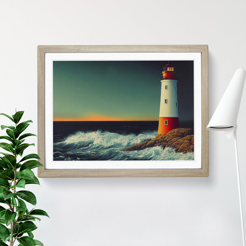 Gentle Lighthouse - Single Picture Frame Print, Oak Framed, 25cm H x 34cm W x 2cm D