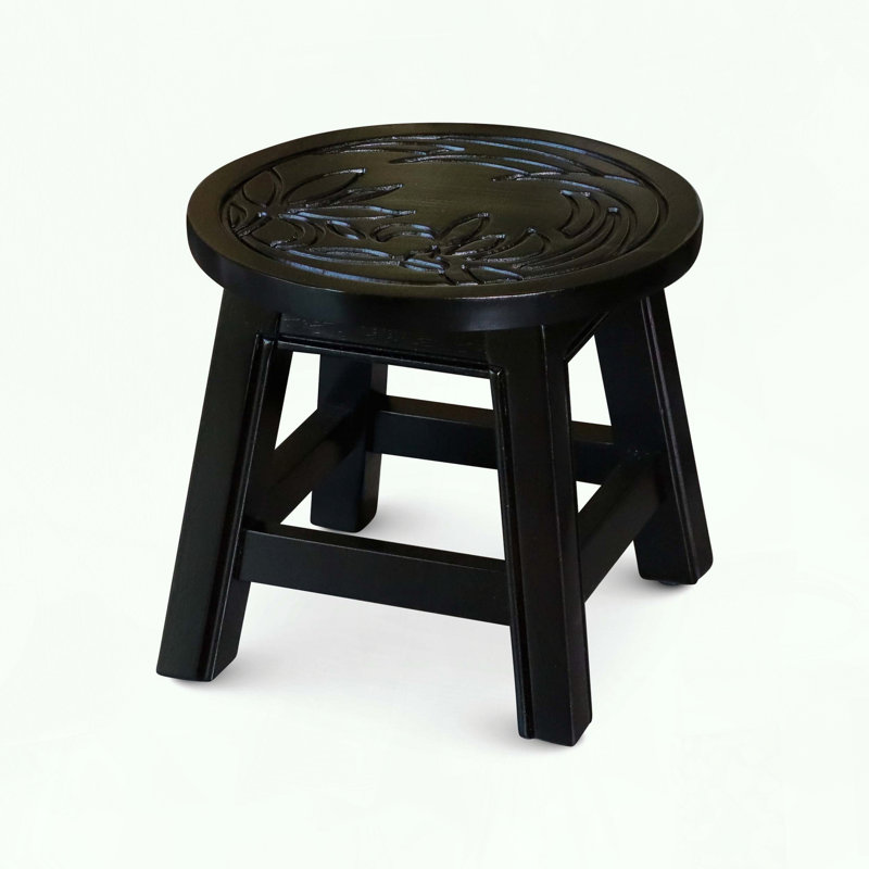 Escabeau en bois sculpté avec motif floral, Espresso