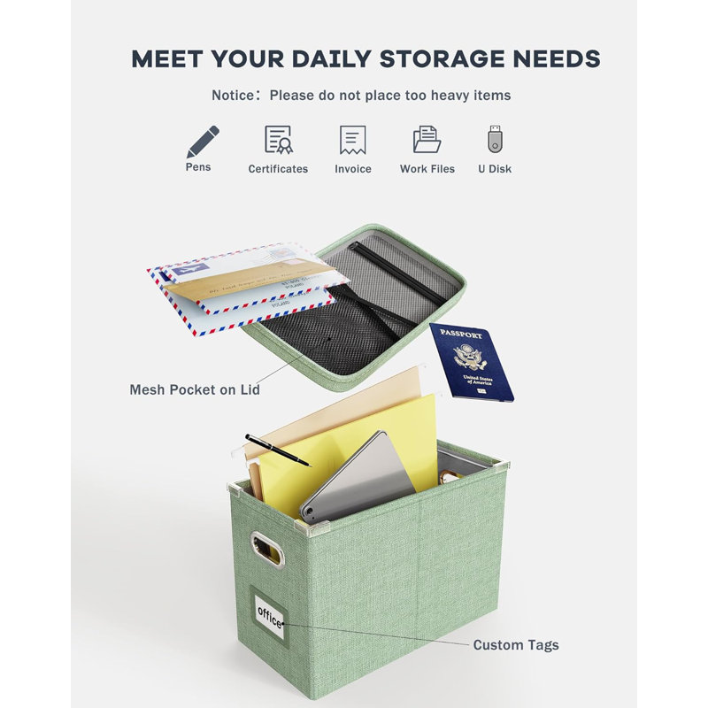 File Organizer Box With Lid, Hanging Filing File Box With Mesh Pocket, Document Organizer Box For Letter Files, Portable Storage Box