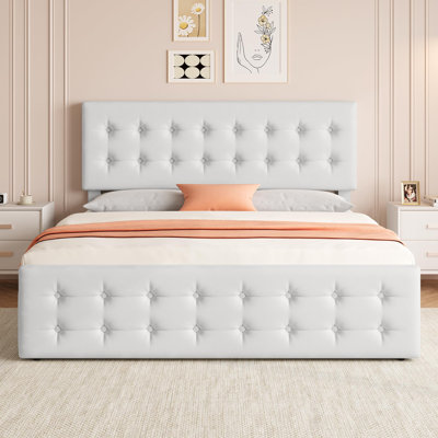 Bed Frame with 4 Storage Drawers and Headboard, Flax Fabric Upholstered Platform Bed Frame with Wooden Slats Support