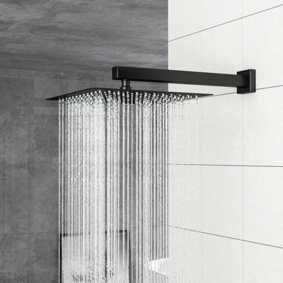 Tête de douche murale carrée double noire matte de 12 pouces avec - valve équilibrée, tête de pluie mince, rotation à 360 ° et système facile à entretenir