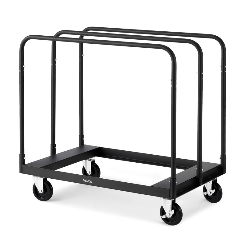 Drywall Cart Dolly, 1800 lbs Load Capacity, Steel Panel Truck Cart with 5 inch Swivel Casters, Lumber Drywall Dolly with with Tie-Down Strap & 3 Side Handrails for Factory, Warehouse, Garage, Black