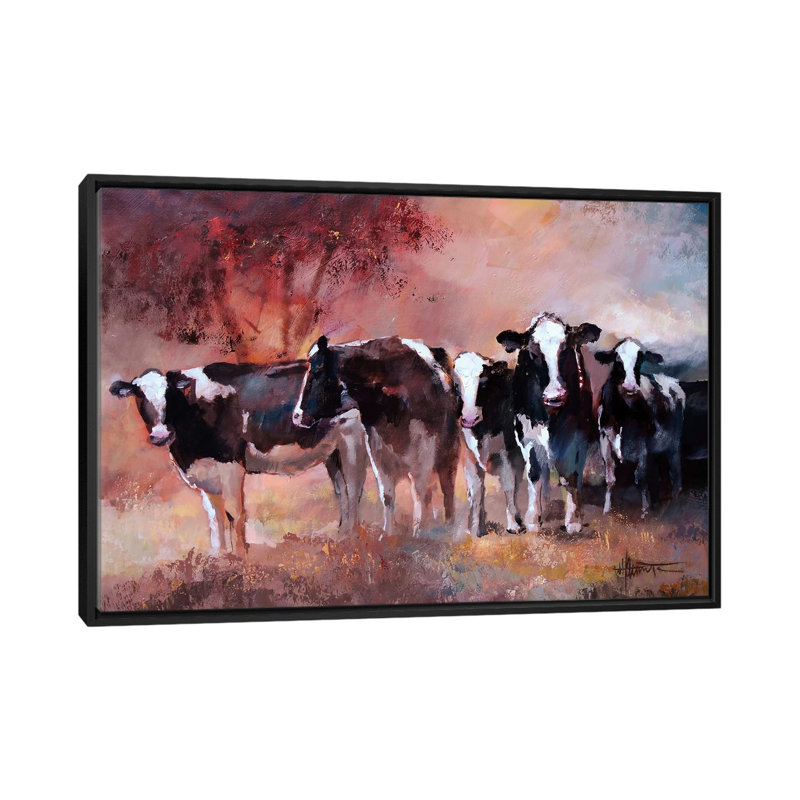 Cows par willem haenraets - reproduction sur toile, H 18 po x l 26 po x P 1,5 po, Toile avec cadre noir, Pas de tapis