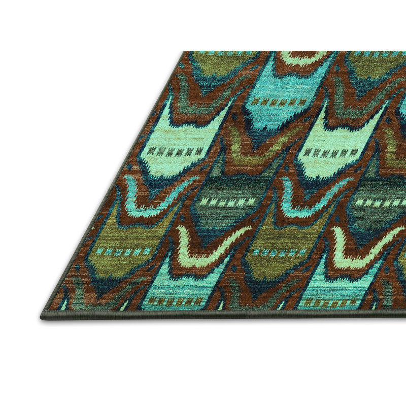Tapis turquoise tissé à la machine Deeshawn, Rectangle 2 pi x 3 pi