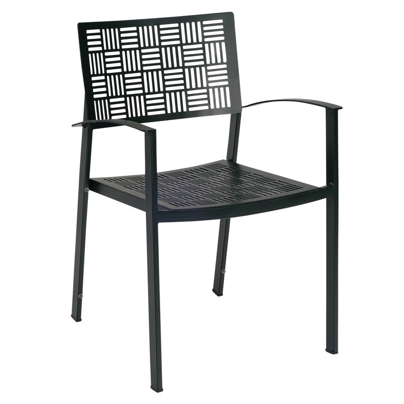 New Century Outdoor Dining Armchair, Textured Black, Spectrum Denim Sunbrella® Plainweave