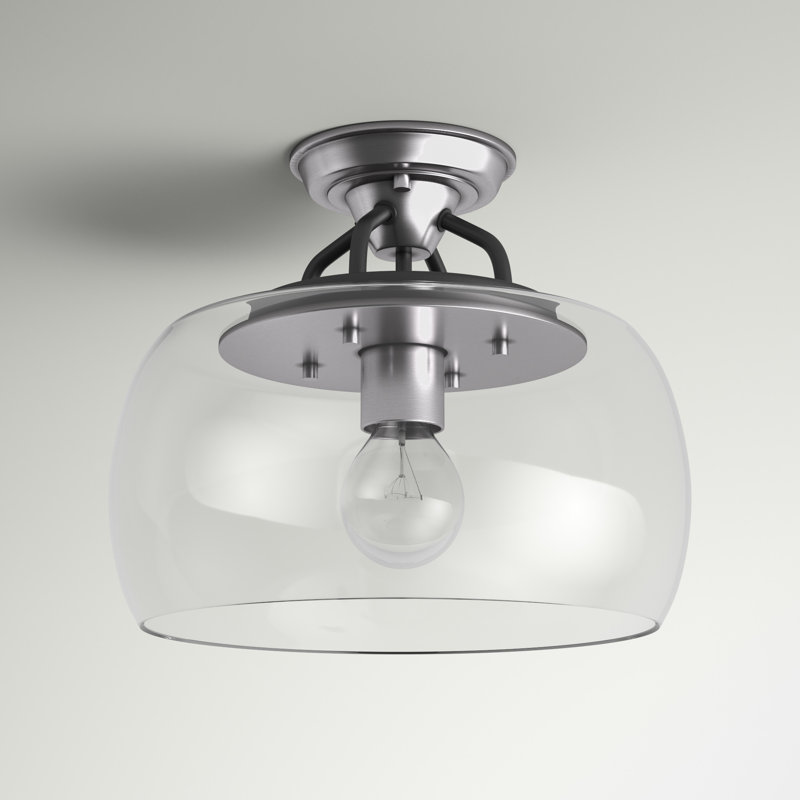 Roseta Glass Semi Flush Mount, Black/Satin Nickel