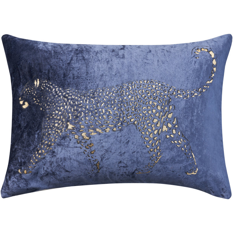 Navy and Gold Handcrafted Leopard Velvet Lumbar Pillow