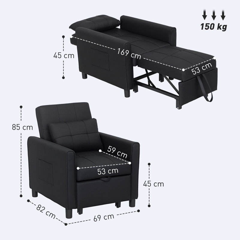 Bortman Single 69cm Upholstered Chair Bed