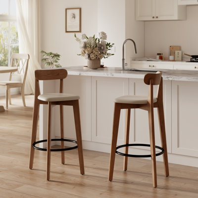 Solid Wood 37" Counter Height Stool with Soft Linen Cushion