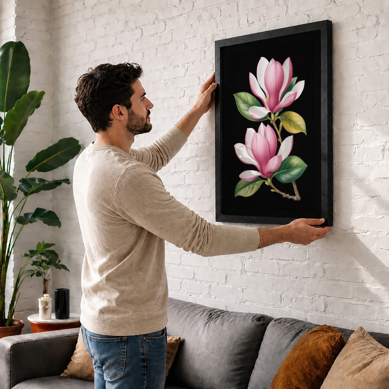Magnolia Florals Botanical - Print, A1 - 84.1 x 59.4 cm, Black