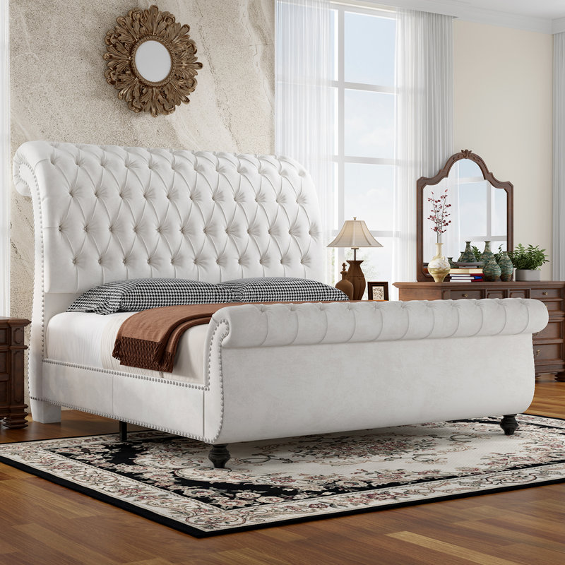 Lit-bateau tapissier Velvet, White